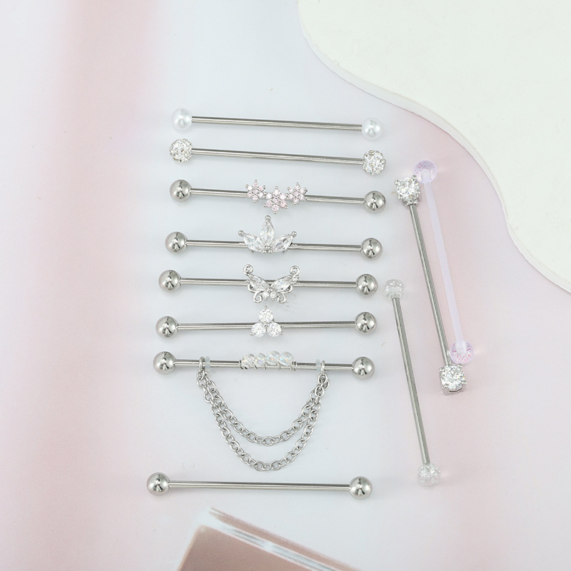 11-Piece Amazon Set Double Ear Piercing Long Bar Ear Bone Studs Industrial Ear Studs Stainless Steel Bridge Ear Studs - Image 3