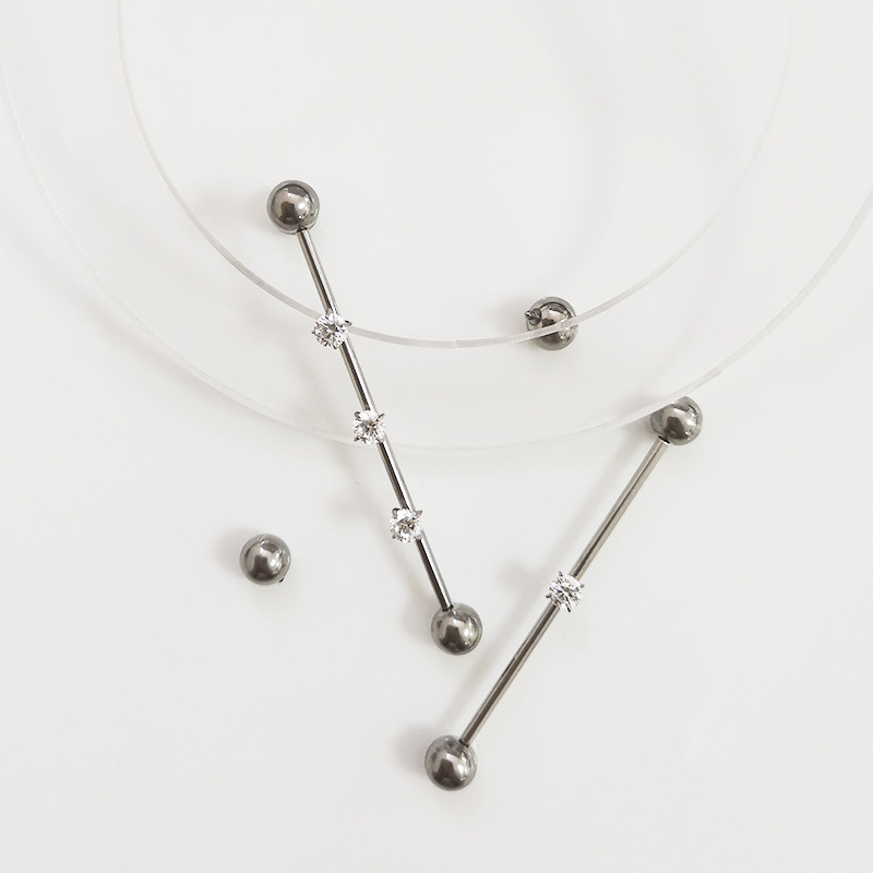 16G Ear Bridge Double Hole Zircon G23 Titanium Alloy Ear Piercing Jewelry Cartilage Barbell Threaded Earrings - Image 2