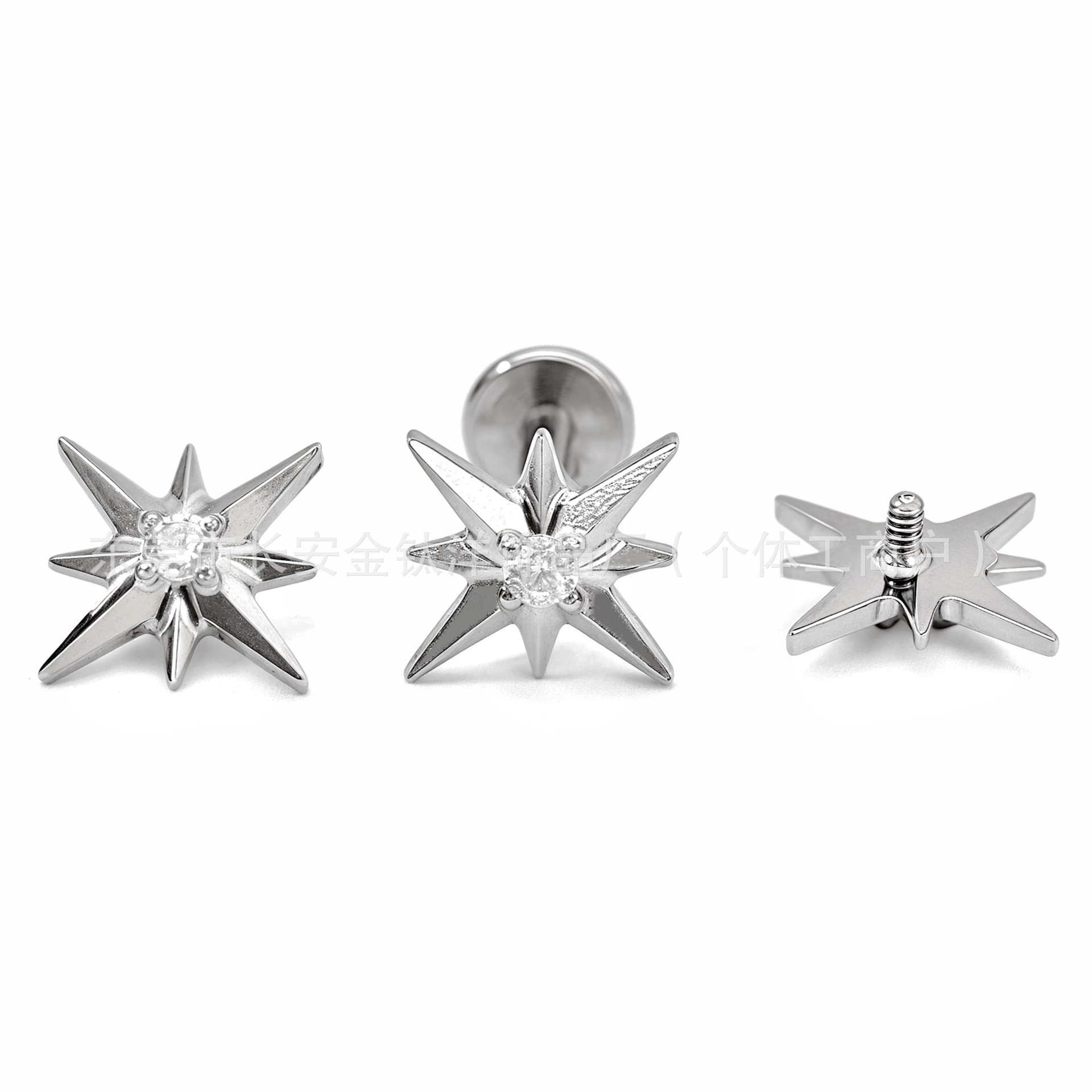 F136 Titanium Eight-Pointed Star Zircon Stud Earring for Lip, Nose, and Ear Cartilage - Blue CZ Body Piercing Jewelry - Image 3