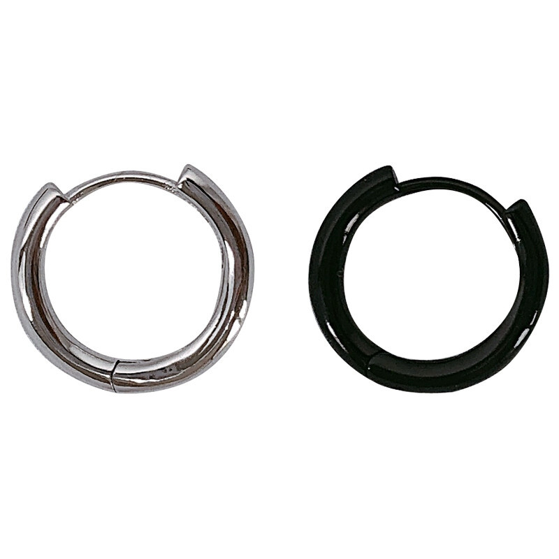 Korean Style Bold Geometric Hoop Earrings Black Stainless Steel Hip Hop Fashion Piercing Jewelry for Men Women - Image 5
