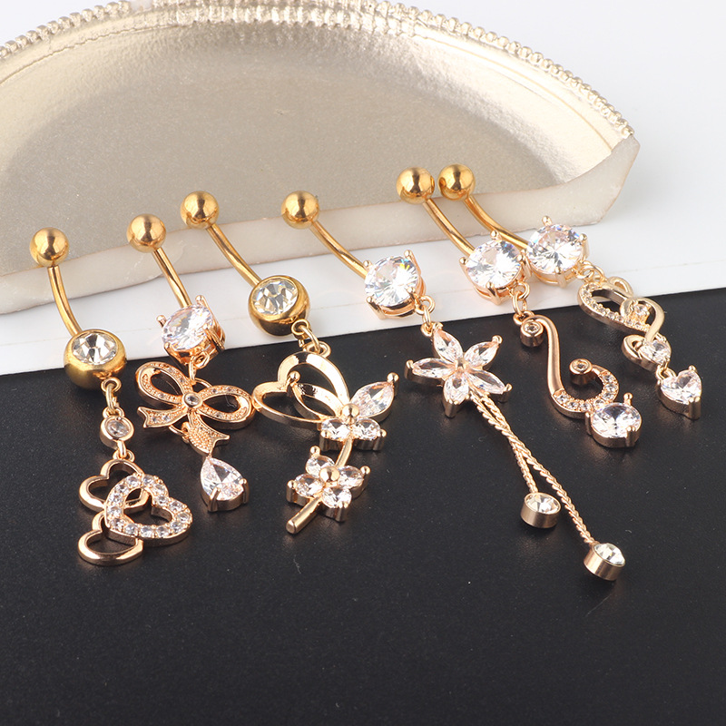 2021 Summer Cartoon Crown Belly Button Ring Set 6-Piece Silver Stainless Steel Navel Piercing Jewelry - Image 4