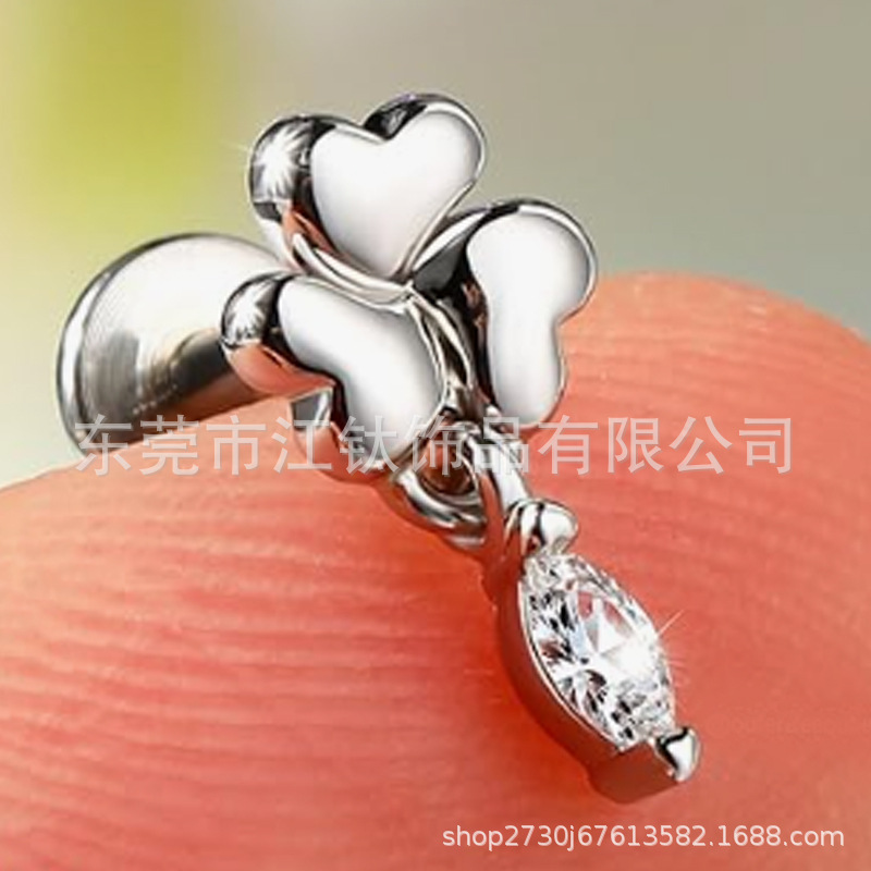 JT838 G23 Titanium Alloy Earring Lip Stud With Zirconia Geometric Body Piercing Jewelry - Image 2