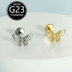 G23 Titanium Butterfly Lip Studs - Labret Nose Ear Cartilage Piercing Jewelry Wholesale New Model