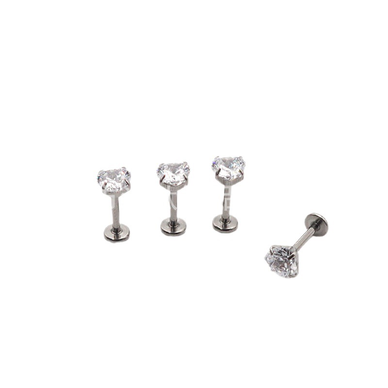F136 Titanium Zircon Earring Four-Claw Inlaid 5A Heart-Shaped Zircon G23 Titanium Alloy Body Piercing Jewelry Earbone Nail - Image 5