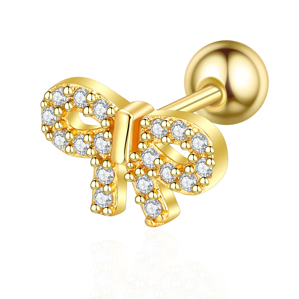 Gold Bow-Knot CZ Zircon Belly Ring, Simple Geometric Navel Jewelry for Women - Image 2