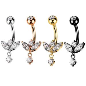 New Hot Sale Crown Zircon Navel Ring Belly Button Piercing Jewelry 4 Colors 316L Surgical Steel