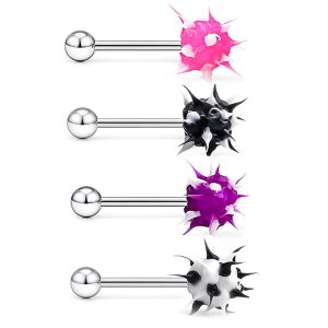 Star Shape Stainless Steel Tongue Ring with Fur Ball Design - Wholesale Body Piercing Jewelry