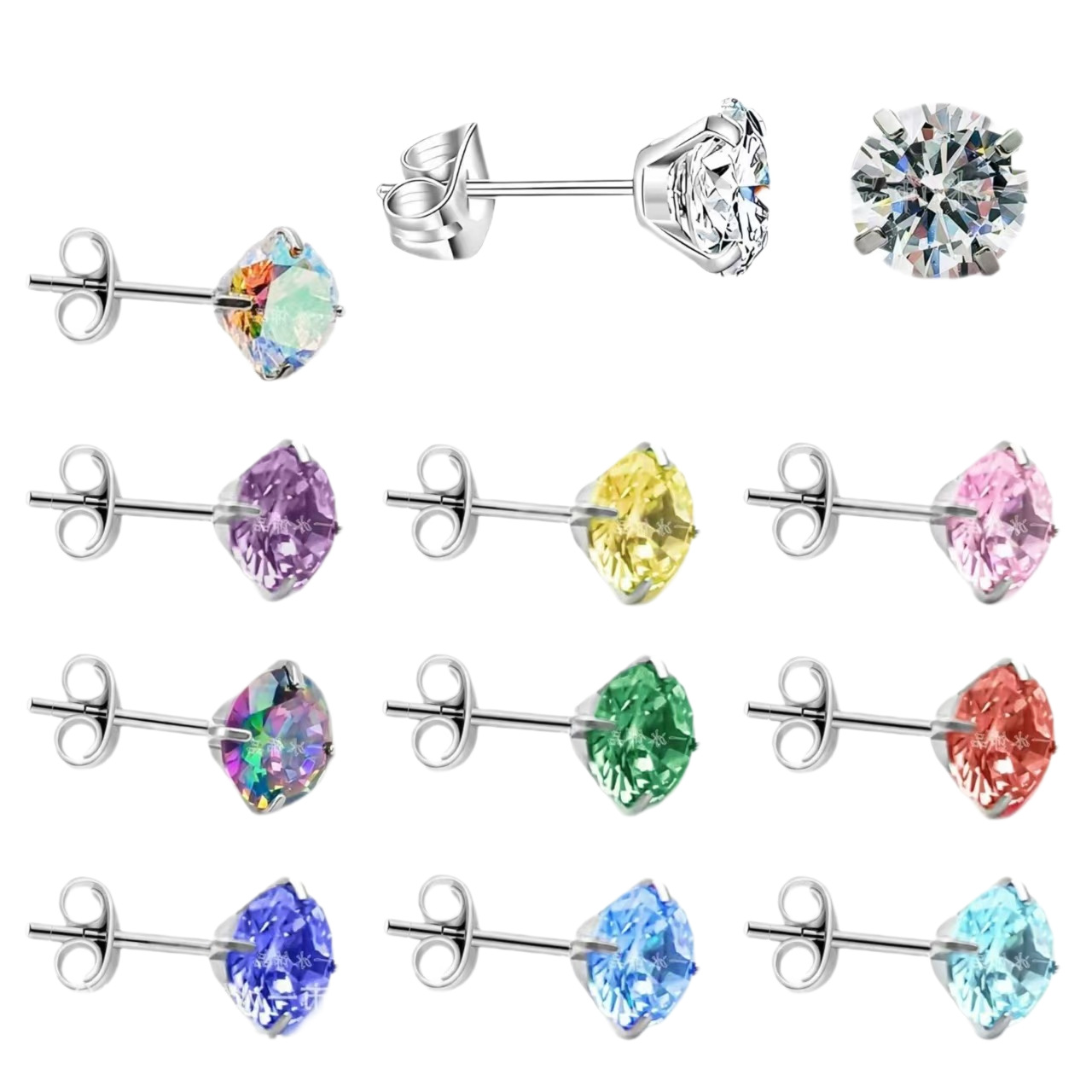 316L Surgical Steel 5A Zirconia Ear Studs for Women, Sparkling Cartilage Earrings, Ear Piercing Studs, 8mm Sea Blue CZ Stud - Image 5