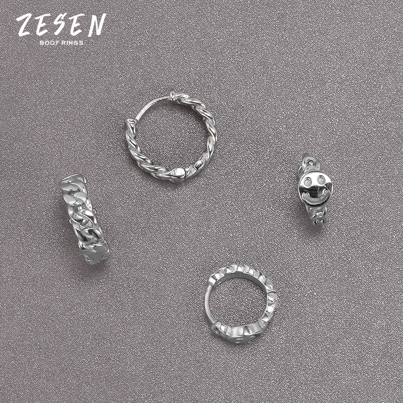 2021 Korean Style Smiley Face Hollow Out Stainless Steel Earrings for Men and Women Geometric Silver Earrings - Image 3