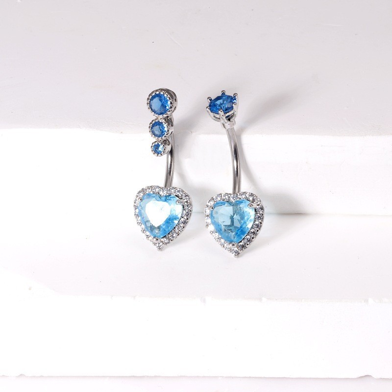 Europe USA Cross-Border Amazon Love Belly Button Nail Blue Diamond Zircon Female Navel Ring Hot Girl Piercing Jewelry - Image 4