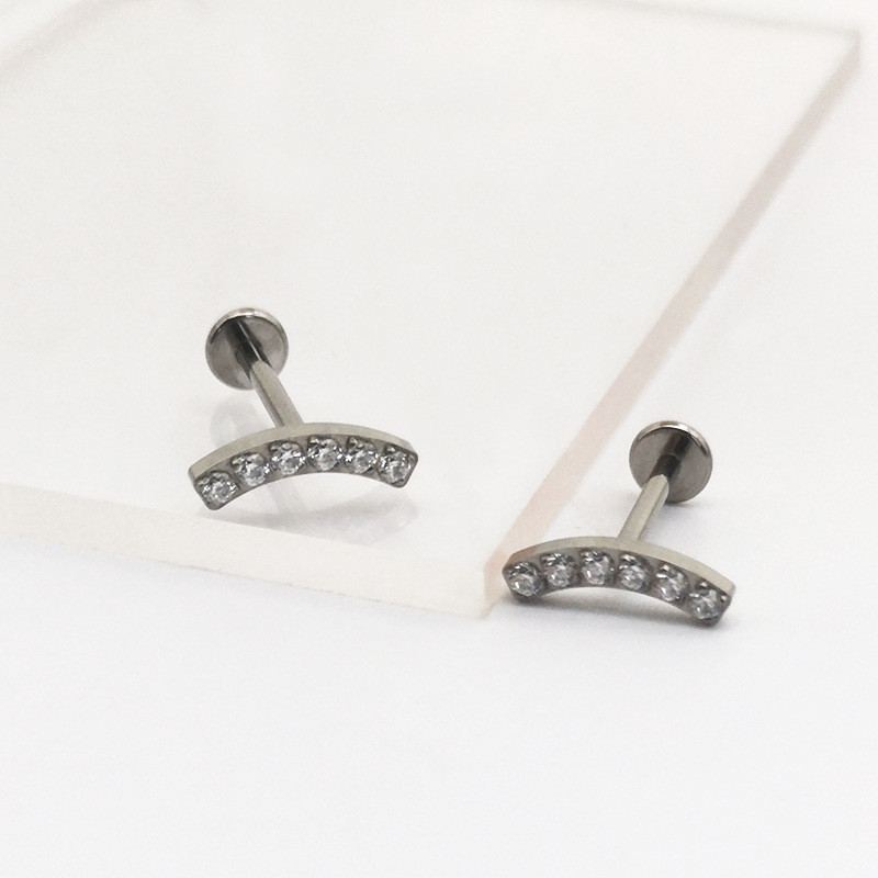 F136 Lip Nail Curved Earring Zircon Set G23 Titanium Alloy Piercing Jewelry - Image 2