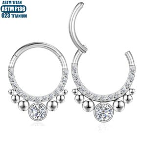F136 Titanium Alloy Diaphragm Earrings with Zircon Ball - Seamless Nose Ring for Women Cartilage Hoop