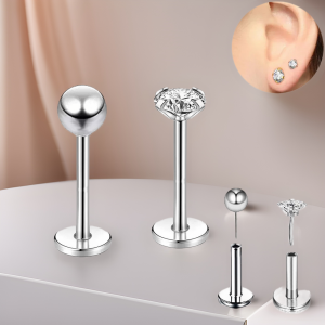 G23 Titanium Alloy Zircon Lip Labret Stud Straight Rod Diamond Ear Stud Earrings Human Body Piercing Jewelry Tongue Stud Lip Ring