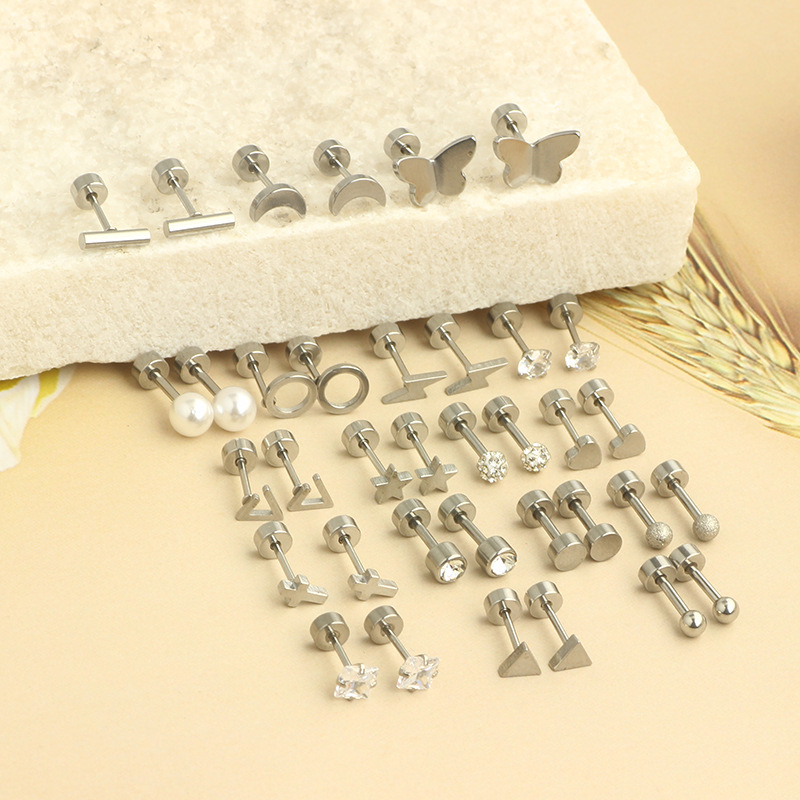 Stainless Steel Zircon Triangle Ear Stud Ear Bone Jewelry Set - 36 Piece Wholesale - Image 4