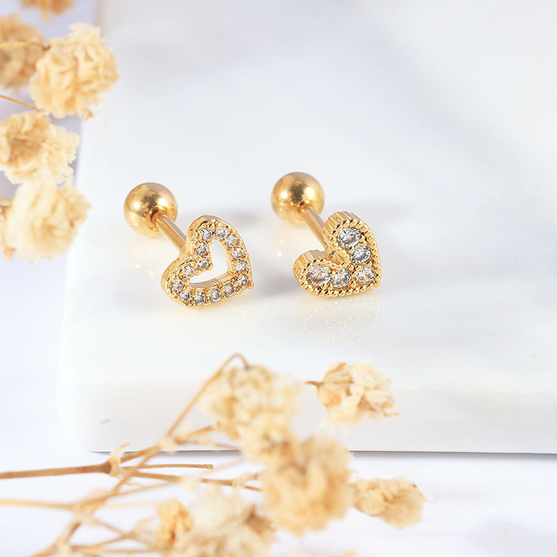 Elegant Stainless Steel Moon Heart-shaped Earrings for Women - Copper Base with Zircon - Fashion Star Ear Nails - Image 3