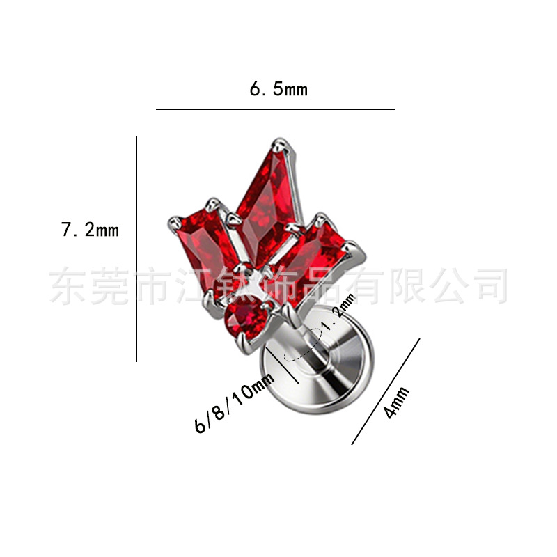 Maple Leaf Torch G23 Titanium Alloy Ear Stud with Cubic Zirconia – Gold, 14G, 10mm - Image 2