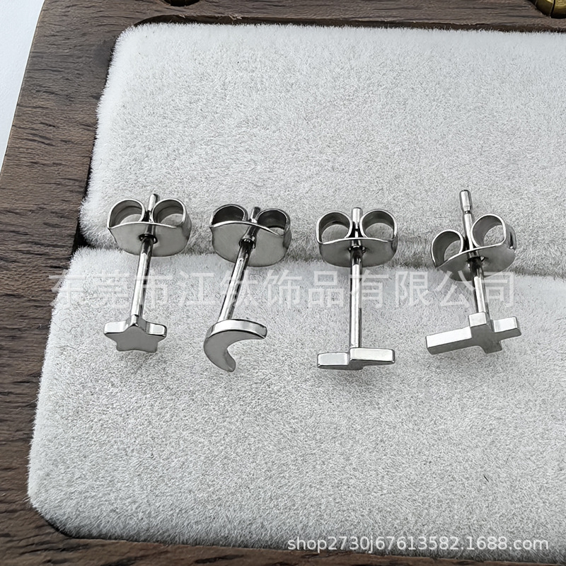G23 Titanium Flat Back Ear Bone Nail Heart Star Butterfly Buckle Earring - Image 4