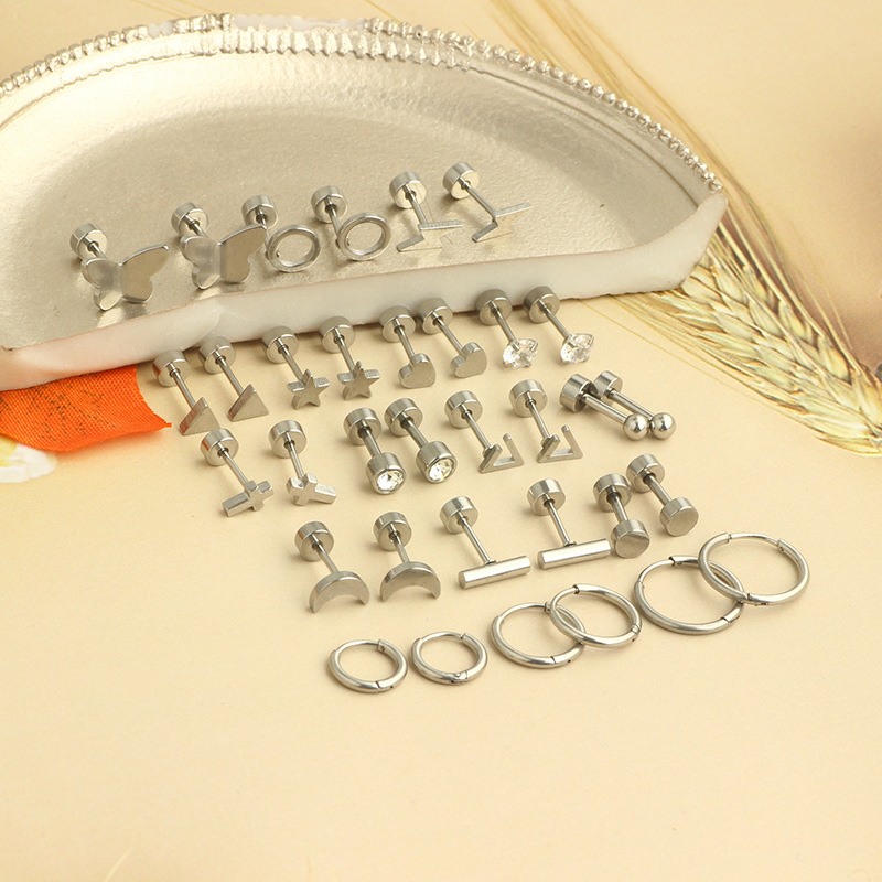 Stainless Steel Ear Bone Nail Star Moon Stud Earrings for Women Cartilage Piercing Jewelry Set - Image 3