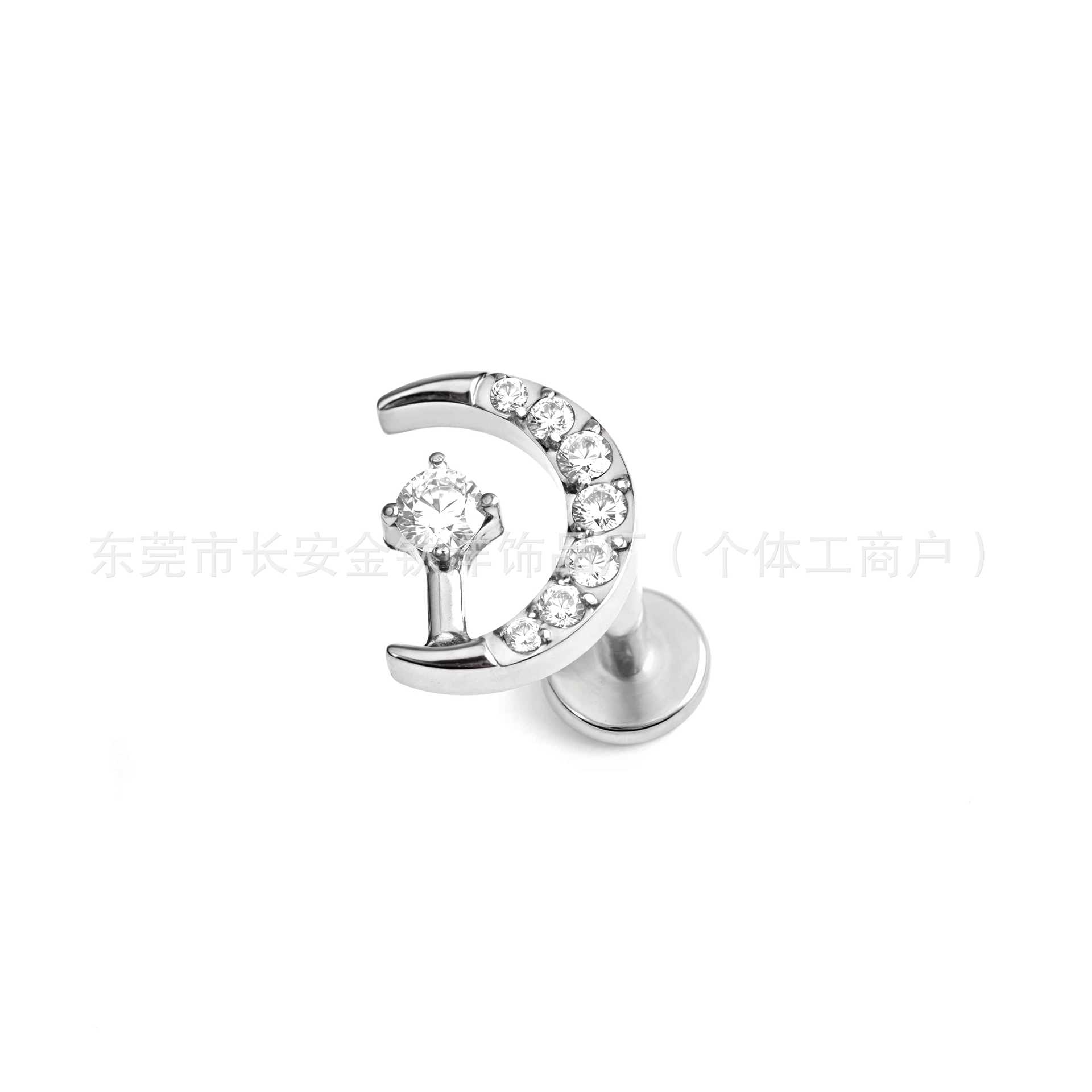 F136 Titanium Curved Moon Bezel Zircon Nose Stud Earrings Body Piercing Jewelry - Image 3