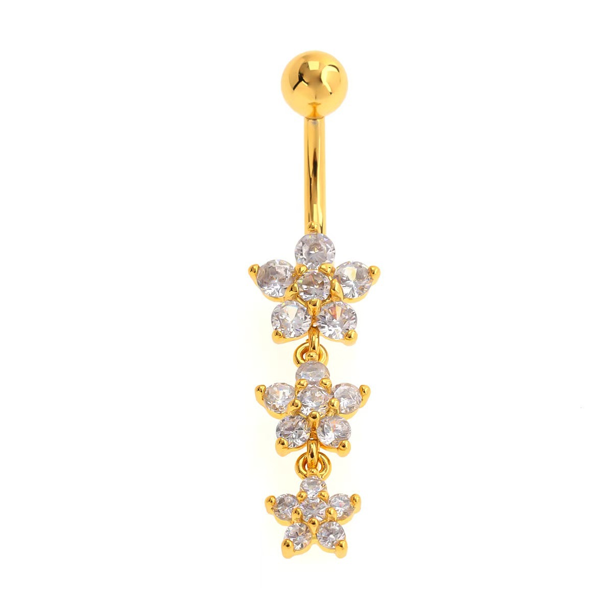 Cross-Border Popular Stainless Steel Zircon Belly Button Ring with Heart Flower Pendant Unisex - Image 4