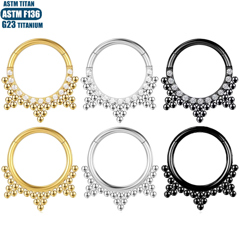 F136 Titanium Alloy Seamless Ring Septum Clicker CZ Zircon Earring for Cartilage Nose Piercing - Image 5