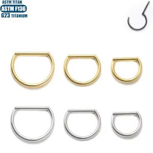 Rose Gold F136 Titanium Alloy D-Shaped Nose Ring Seamless Open Closed Ring Nose Piercing Jewelry