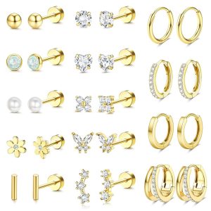 Amazon Hot 14-Pair Combination Stainless Steel Earrings Set Butterfly Ear Bone Nails Fashion Jewelry