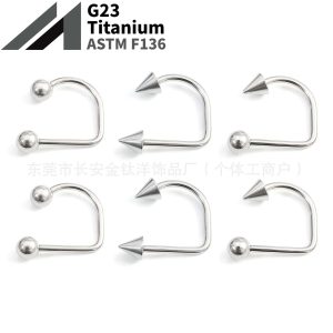 F136 Titanium Internal Thread D-Shaped Lip Ring, U-Shaped Horseshoe Earrings, G23 Titanium Alloy Body Piercing Jewelry
