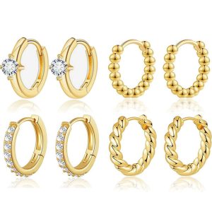 Geometric Ball Earrings for Women Men, 316L Surgical Steel Silver with White Zircon, Minimalist Hoop Earrings