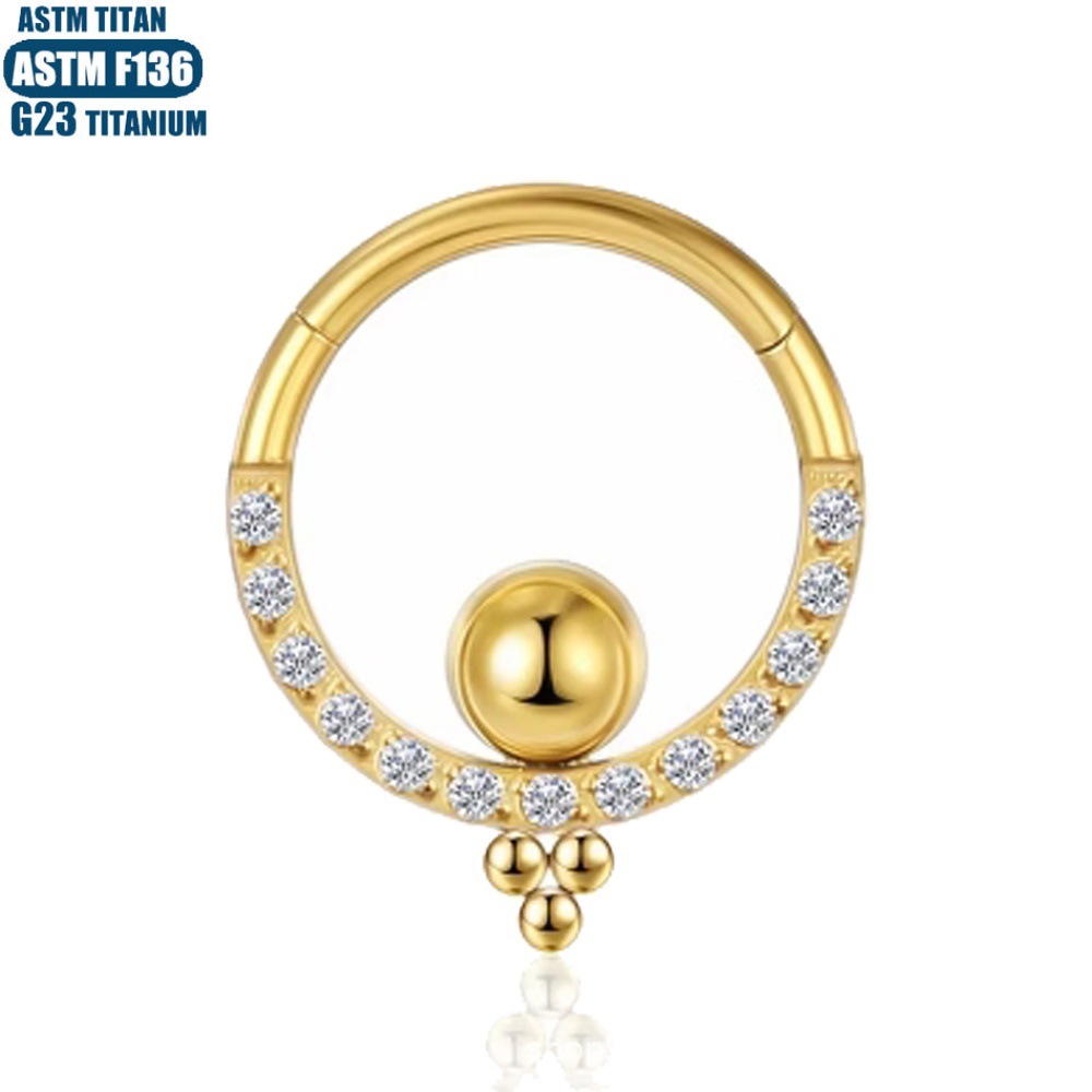 G23 Titanium Nose Ring 5A Zircon Bead Hinge Septum Clicker Ear Cartilage Hoop Body Jewelry - Image 3
