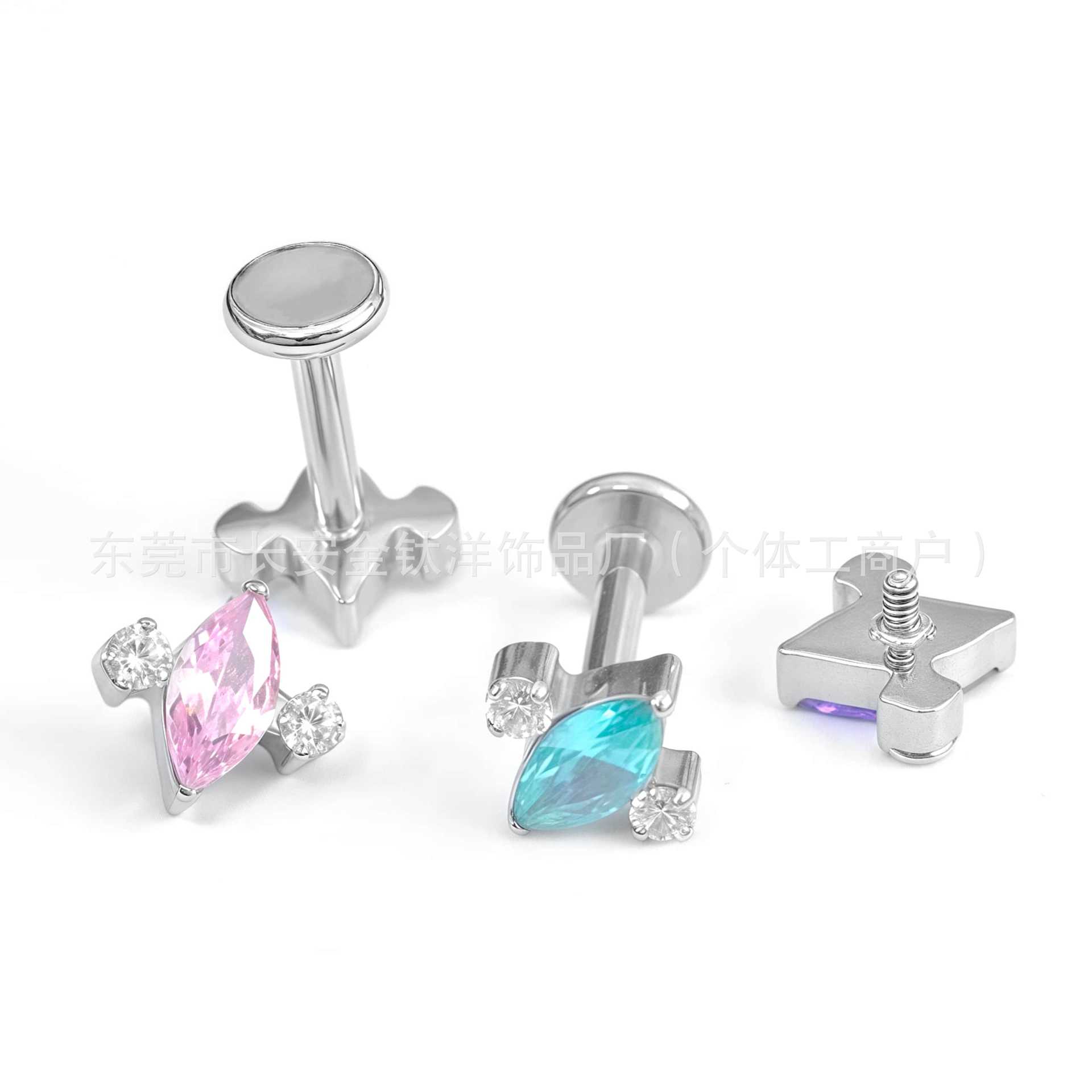 F136 Titanium Small Airship 5A Zircon Lip Nose Ear Bone Nail 14G Labret Stud - Image 4