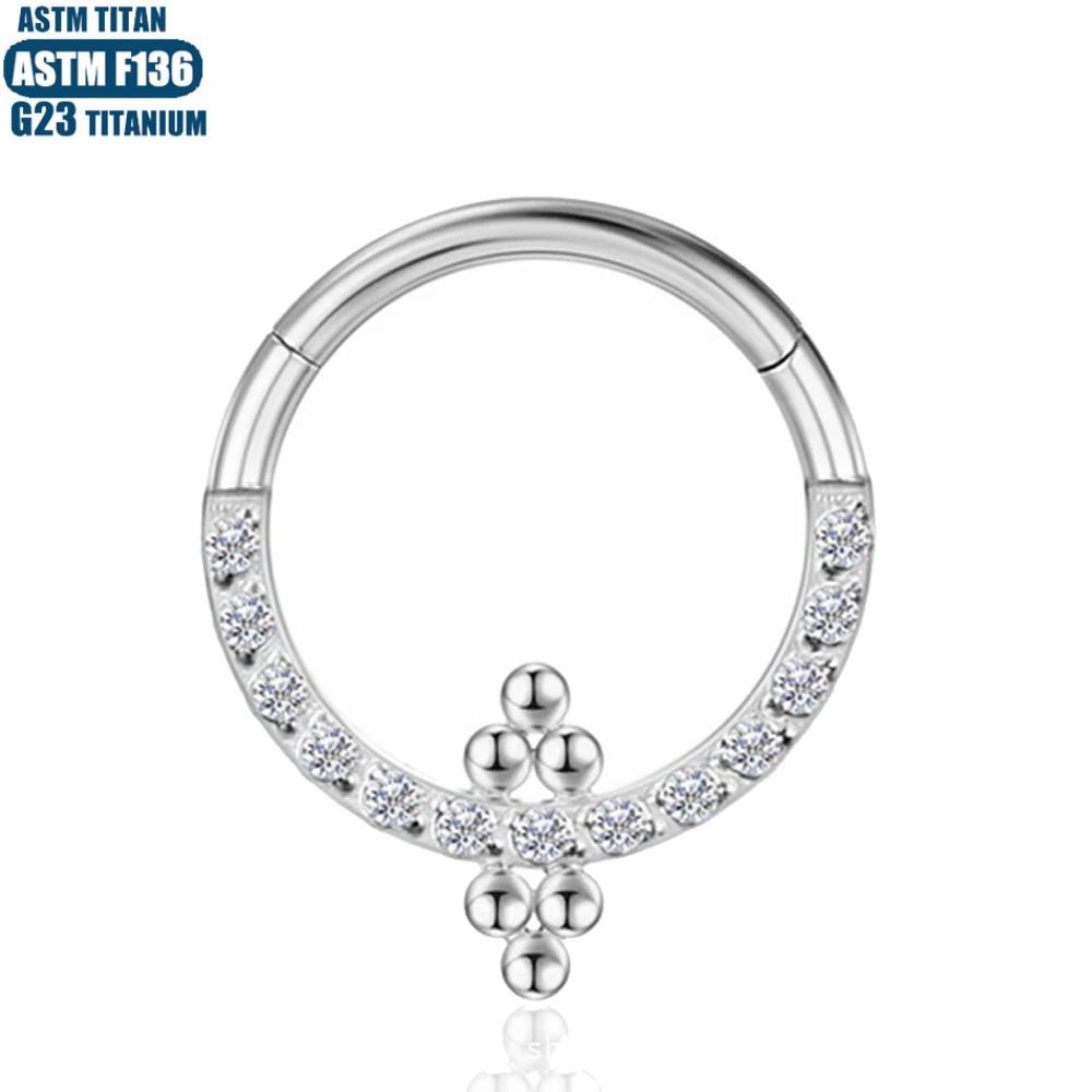 G23 Titanium Welded Bead Nose Ring Hoop - Black CZ Conch Septum Earring for Women Men - Image 3