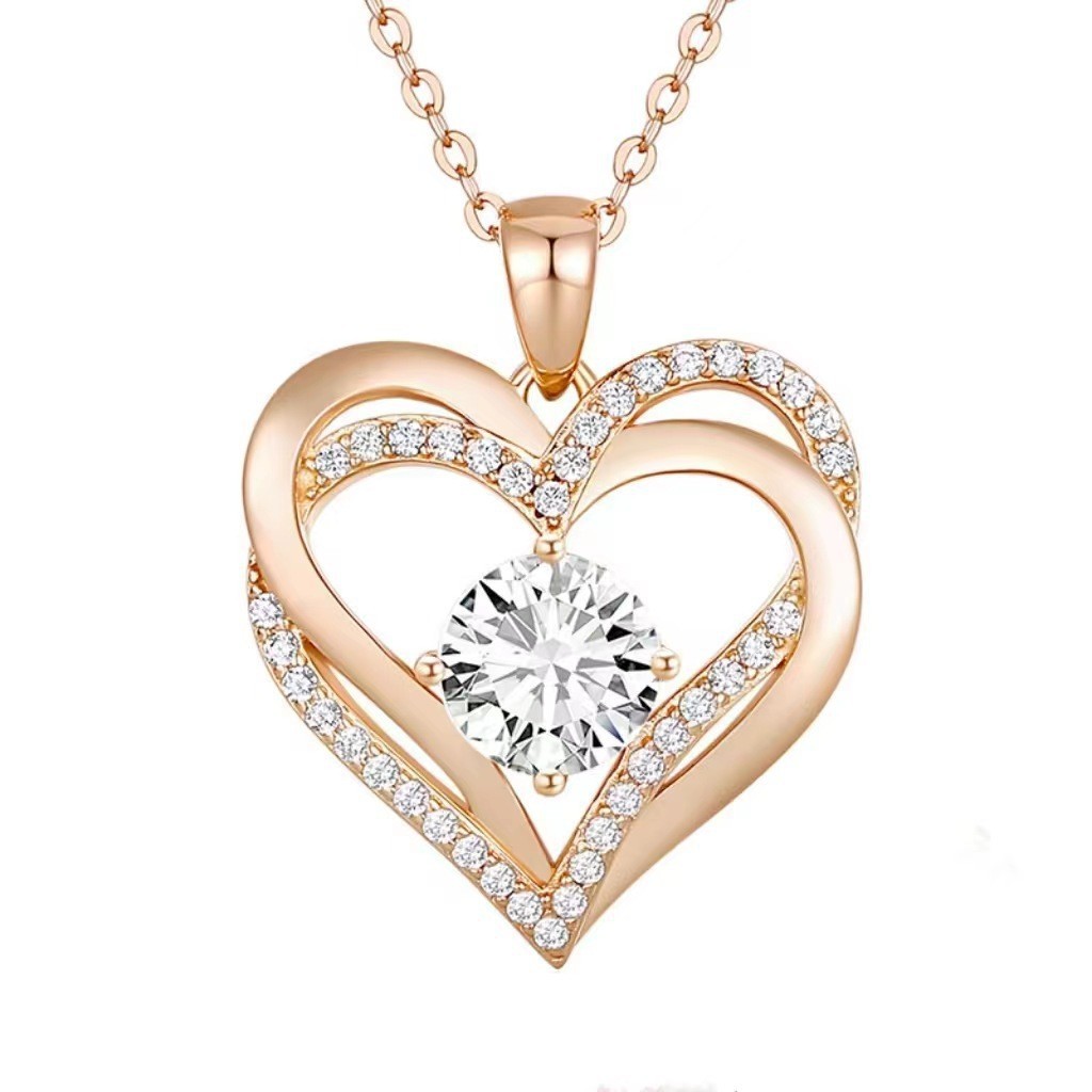 Love Eternal Heart Necklace for Women Birthday Gift Valentine's Day Pendant Jewelry Gold Blue Diamond - Image 2