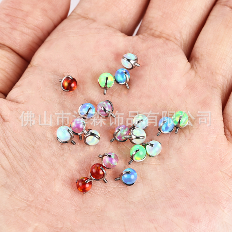 Zesen F136 Titanium Alloy Aurora Opal Lip Labret Stud Piercing Jewelry 5mm 1.2 Thread - Image 2