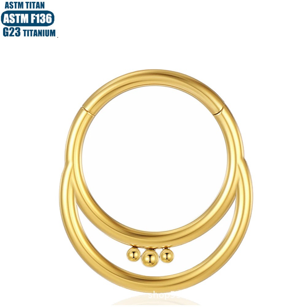 F136 Titanium Alloy Nose Ring Moon Welded Bead Closed Ring Body Piercing Septum Jewelry Ear Cartilage Earrings Gold Plated - Image 3