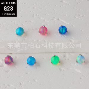 F136 Titanium Alloy Three-Claw Jelly Aurora Opal Ear Stud G23 Titanium Lip Barbell Tongue Barbell Ear Bone Piercing Accessory