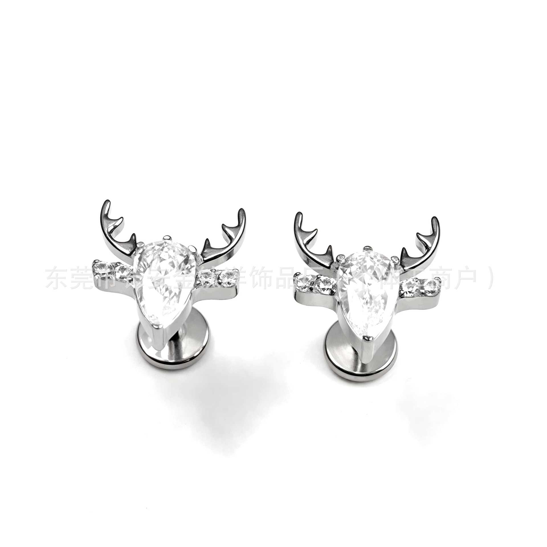 F136 Titanium Christmas Reindeer Antler Earrings with Zircon Inlay, G23 Titanium Alloy Body Piercing Jewelry, Ear Bone Studs - Image 2