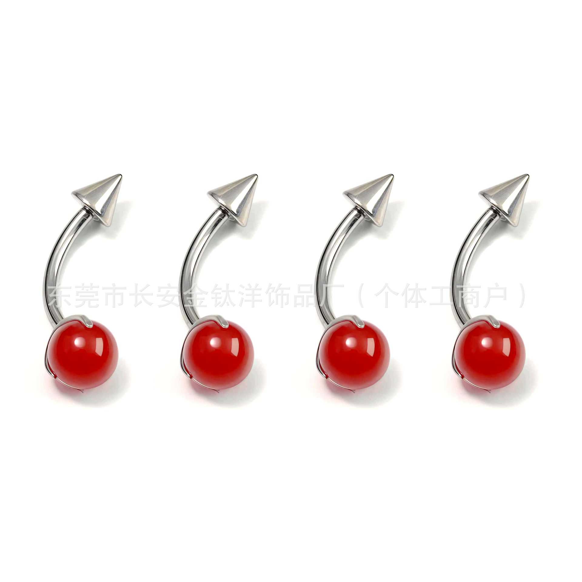 F136 Titanium Inner Thread Three-Claw Red Agate Pointed Cone Ball Navel Ring G23 Titanium Body Piercing Jewelry - Image 4