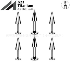 F136 Titanium Internal Thread Flat Bottom Cone Labret Stud Lip Piercing Jewelry