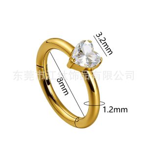 G23 Titanium Nose Ring with Heart-Shaped Zircon - Closed Ring Body Piercing Jewelry for Women Men 1.2x8mm