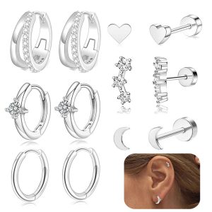 Stainless Steel Simple Geometric Ear Stud Flat Back Earring for Cartilage Helix Tragus Piercing Jewelry