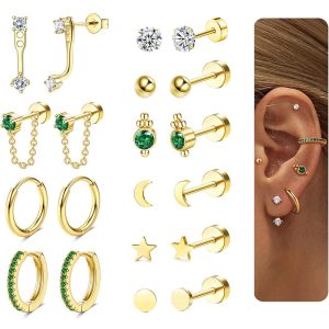 Gold Plated Green Zircon Star Ear Clip Earrings - Stainless Steel Fashion Jewelry