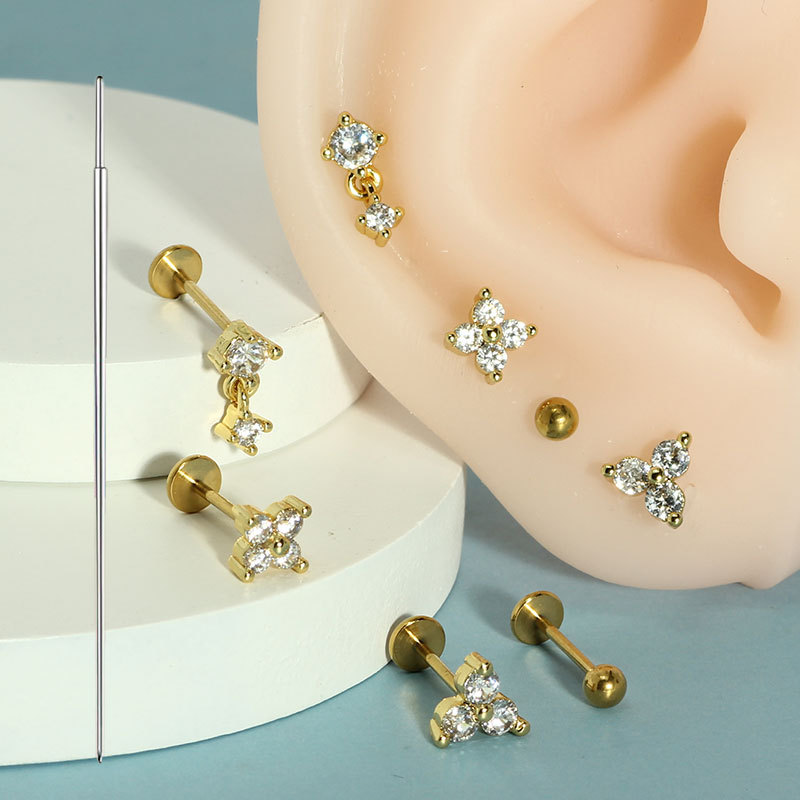 9-Piece Stainless Steel Lip Nail Earrings Set Insert Rod 6/7/8mm CZ Zircon Tongue Piercing Jewelry - Image 3