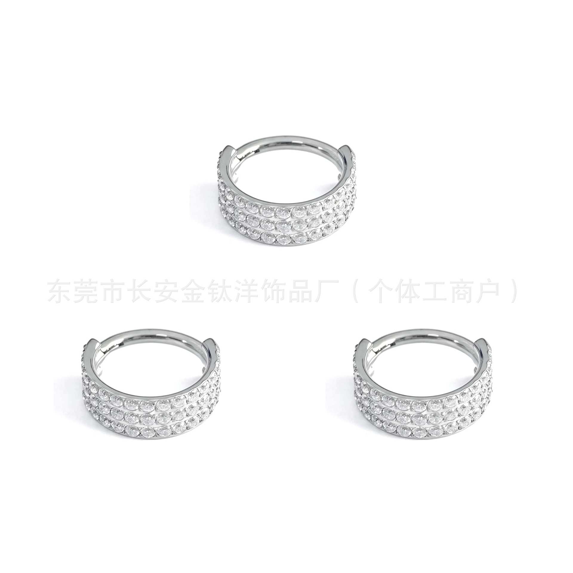 F136 Titanium Three-Layer Half-Studded Diamond Closed Ring Seamless Hoop Earrings Nose Ring Earrings G23 Titanium Alloy Piercing Jewelry - Image 2