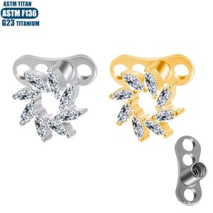 F136 Titanium Flower Diamond Embedding Nail Internal Thread Piercing Jewelry with Base for Clavicle Skin Grafting