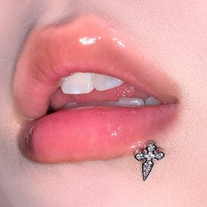 Cross Hip Hop Diamond Encrusted Cross Lip Nail Steel Titanium External Thread Straight Barbell Lip Piercing Jewelry Wholesale