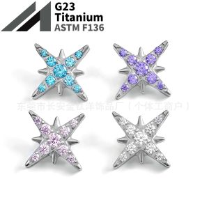 F136 Titanium Star Full Diamond Polaris Ear Tongue Lip Nail G23 Titanium Alloy Piercing Jewelry