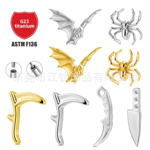G23 Titanium Alloy Halloween Bat Sickle Ear Cartilage Stud Earring Body Piercing Jewelry