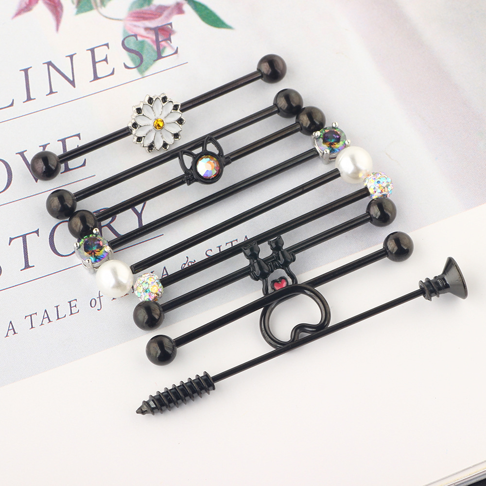 10Pcs Industrial Barbell Cross Bar Ear Piercing Set - Stainless Steel Geometric Studs for Double Ear Piercing - Image 3