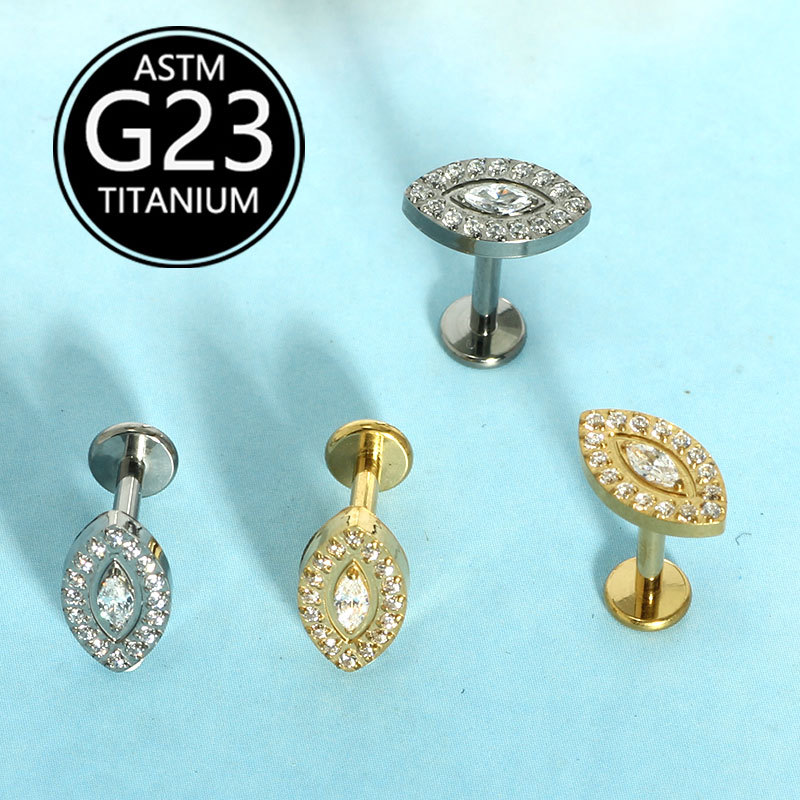 F-136 Full Diamond Demon Eye Titanium Piercing Jewelry Internal Thread Lip Stud Earring Marquise Zircon - Image 4